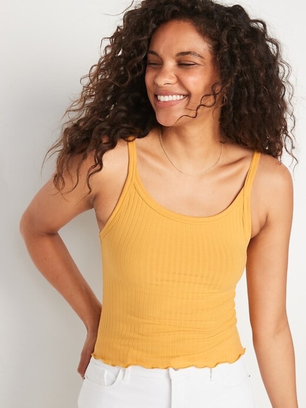 Old Navy Yellow Ribbed Lettuce-Hem Cami Tank